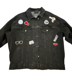 Monat ~ Black Denim Jacket ~ Relaxed Fit~ oversized ~ “Boss Babe” ~ size Medium